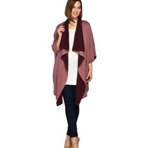 NWOT H By Halston Double Knit Cascade Open Poncho Wrap, L